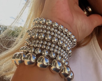 Silverly - Bracciale Elastico In Argento 925 Con Perline Turchesi 2mm, Regalo Con Panno Lucidante