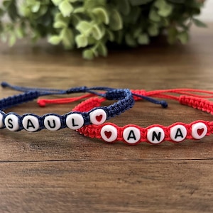 Name Bracelet|Personalized Knotted Bracelet w/Adjustable Closure|Friendship Bracelet with Round White Beads
