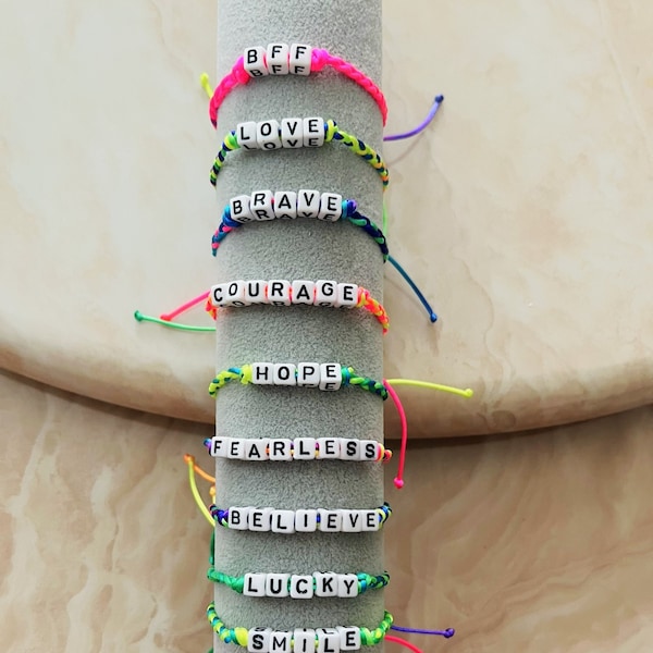 Personalized Braided Rainbow Bracelet| Adjustable BFF Bracelet |Customize Message Bracelet| Rainbow Friendship Bracelet| Neon Word Bracelet