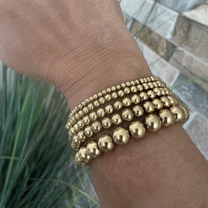 REAL Stainless Steel Gold Beaded Bracelets |WATERPROOF Stacking Bracelets|Gold Ball Beaded Stacking Bracelet |Stretchy Gold Bracelets|Unisex