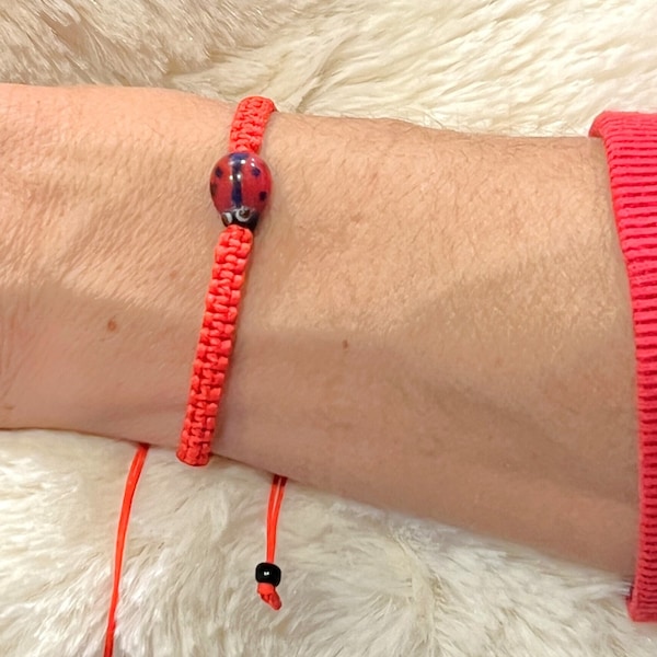 Red Ladybug Macramé Bracelet| Lady Bug Good Luck Bracelet| Lady Bug Charm Wish Bracelets |Back to School Bracelet