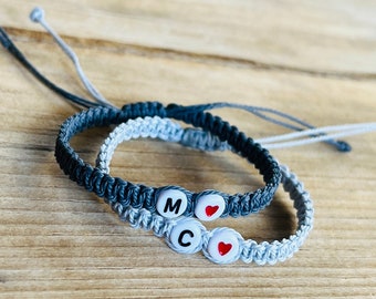 Matching  Love Couples&#39; Bracelets |Personalized Knotted Bracelet w/Adjustable Closure| Matching Bracelets| Friendship Connection Bracelet