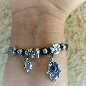Five Together Good Luck Adjustable Bracelet |Kabalah Bracelet |Black String Good Luck Bracelet|Charm Bracelet