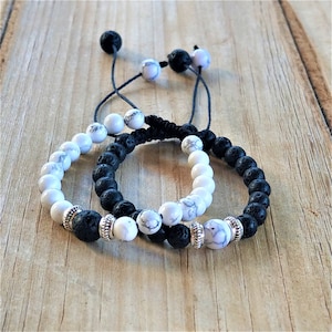 Yin Yang|Adjustable Black & White Matching Set| Distance Bracelets| Partners&#39; Bracelet Set| Friendships/Relationships/Couples/Twin Bracelets