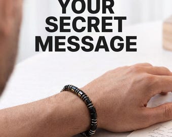 Pulsera personalizada con código Morse: mensaje secreto en ágata negra, hecha a mano en EE. UU.