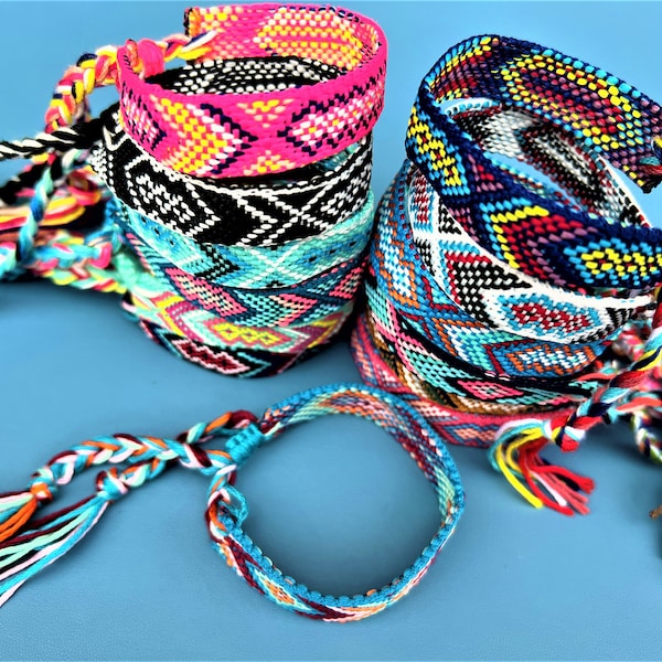VSCO Ethnic Colored Rope Wide Bracelets| Chunky Flat Summer/Beach Rope Bracelet| Mexican Folk Friendship Bracelets for Men and Women
