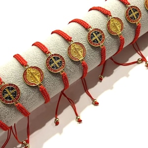 Saint Benedict Mexican Bracelets| Saint Jude Catholic Red String Bracelets| San Benito Red Protection Bracelet| Rosary Braided Bracelet