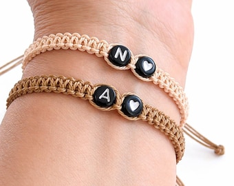 Personalized Initial Heart Macrame Bracelet | Adjustable Knotted Friendship Jewelry