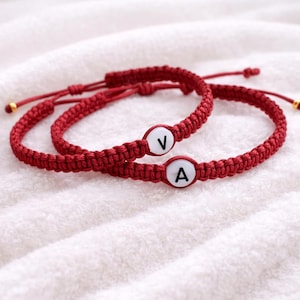 Red String of Fate Bracelet Set: UV Initial Beads, Matching Couple Bracelets