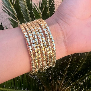 Gold Faceted Beaded Stackable Bracelet| Gold Plated Geometric Beaded Bracelet| Stretchy Gold Bracelet| Trendy Unisex Layering Bracelet