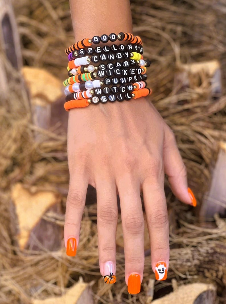 SAME DAY Shipping Halloween Bracelet Halloween Boo, Spooky Beaded