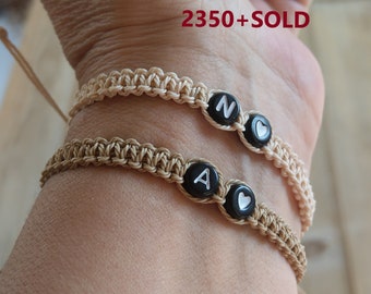 Love Bracelets with Heart & Initial |Personalized Adjustable Knotted Bracelet |Matching Bracelets|Friendship Bracelet|Twins Bracelet
