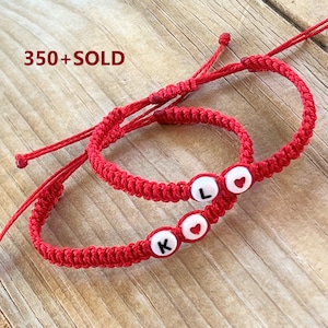 Pulseras de pareja con inicial de letra y amor/Pulsera anudada personalizada con cierre ajustable/Pulseras a juego/Pulsera de la amistad/Gemelos