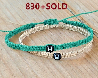 Partners&#39; Bracelets|Couples Bracelets|Personalized Knotted Bracelet w/Adjustable Closure|Matching Bracelets|Initial Bracelets| ID Bracelet