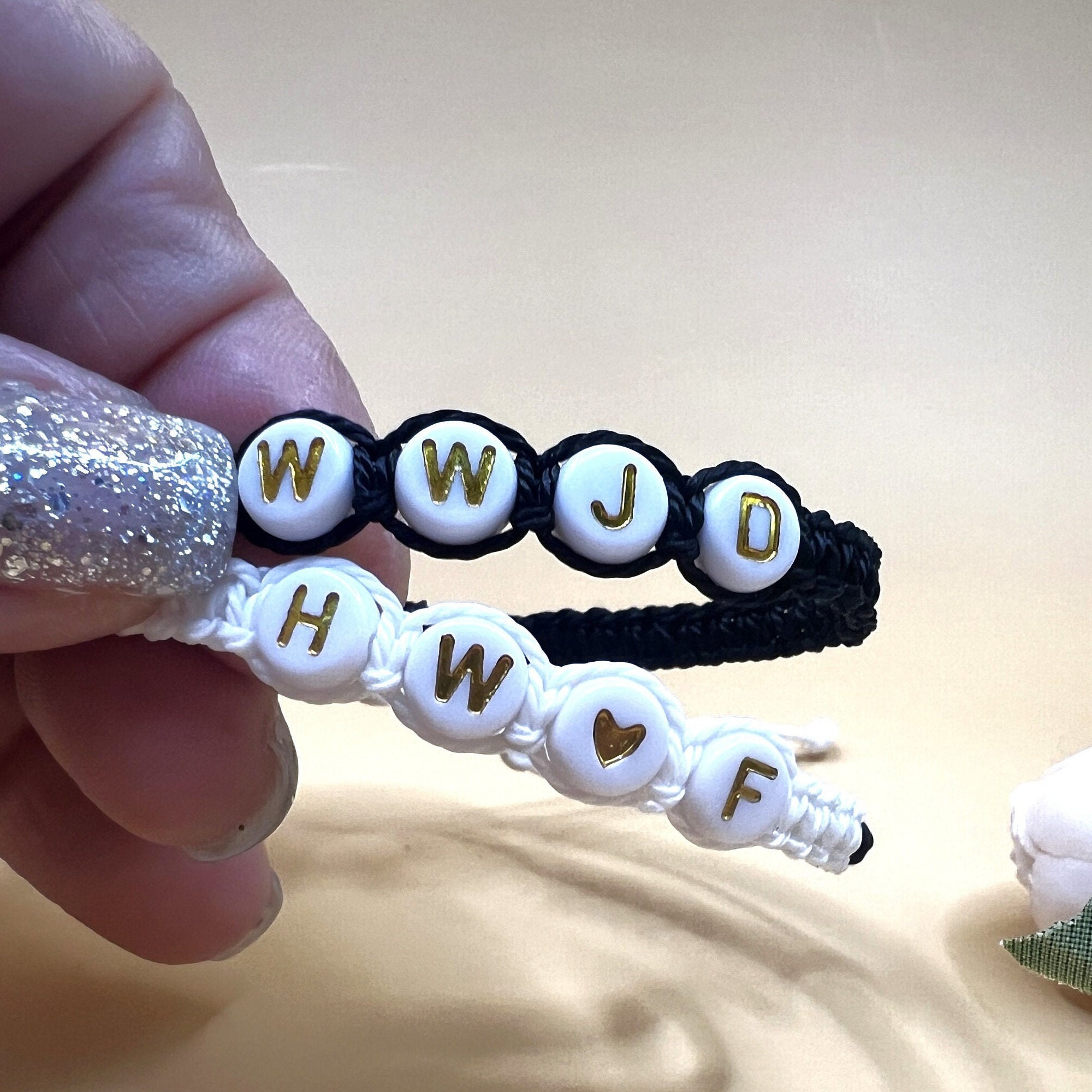 WWJD, WWRD, HWLF Macrame Bracelet: He Would Love First, Adjustable