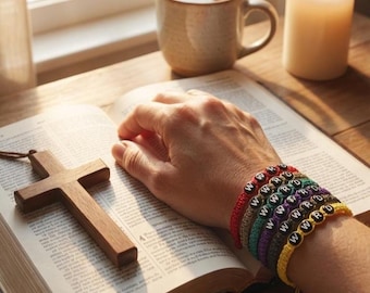 WWJD, WWRD, HWLF Macrame Bracelet: He Would Love First, Adjustable