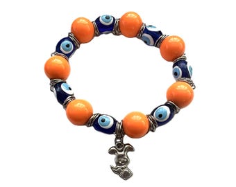 Vintage Evil Eye Bracelet | Glass Bead Stretch Bracelet, 1990s Style