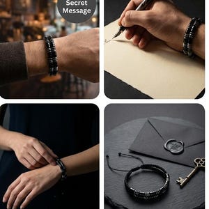 Morse-Code Armband: Schwarzer Achat Geheime Nachricht, Handgemacht