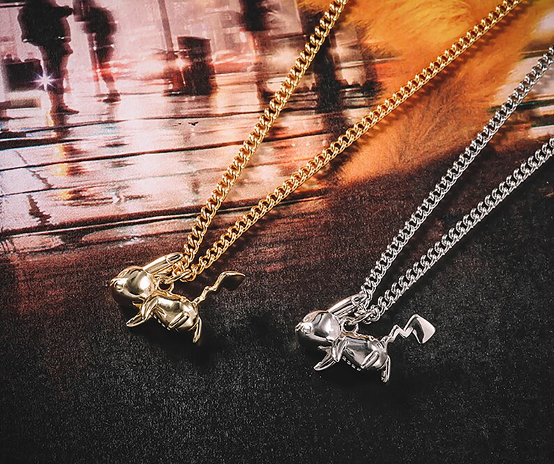 Hand-made three-dimensional Pikachu shape necklace pendant sweater chain pendant necklace silver pendant set Valentine/'s Day gift
