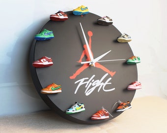 Iron Clock with 3D Mini Sneakers,Sneakerhead style 12 Sneakers Clock,designer wall clock,Birthday gift,Father's Day Gift,Sneakers room decor