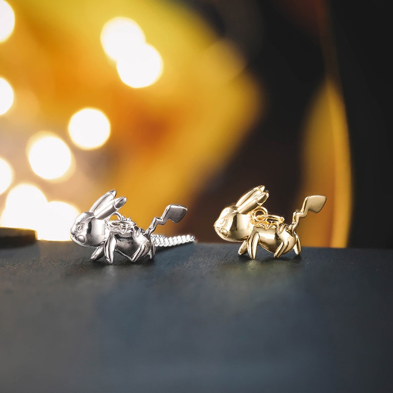 Hand-made three-dimensional Pikachu shape necklace pendant sweater chain pendant necklace silver pendant set Valentine/'s Day gift