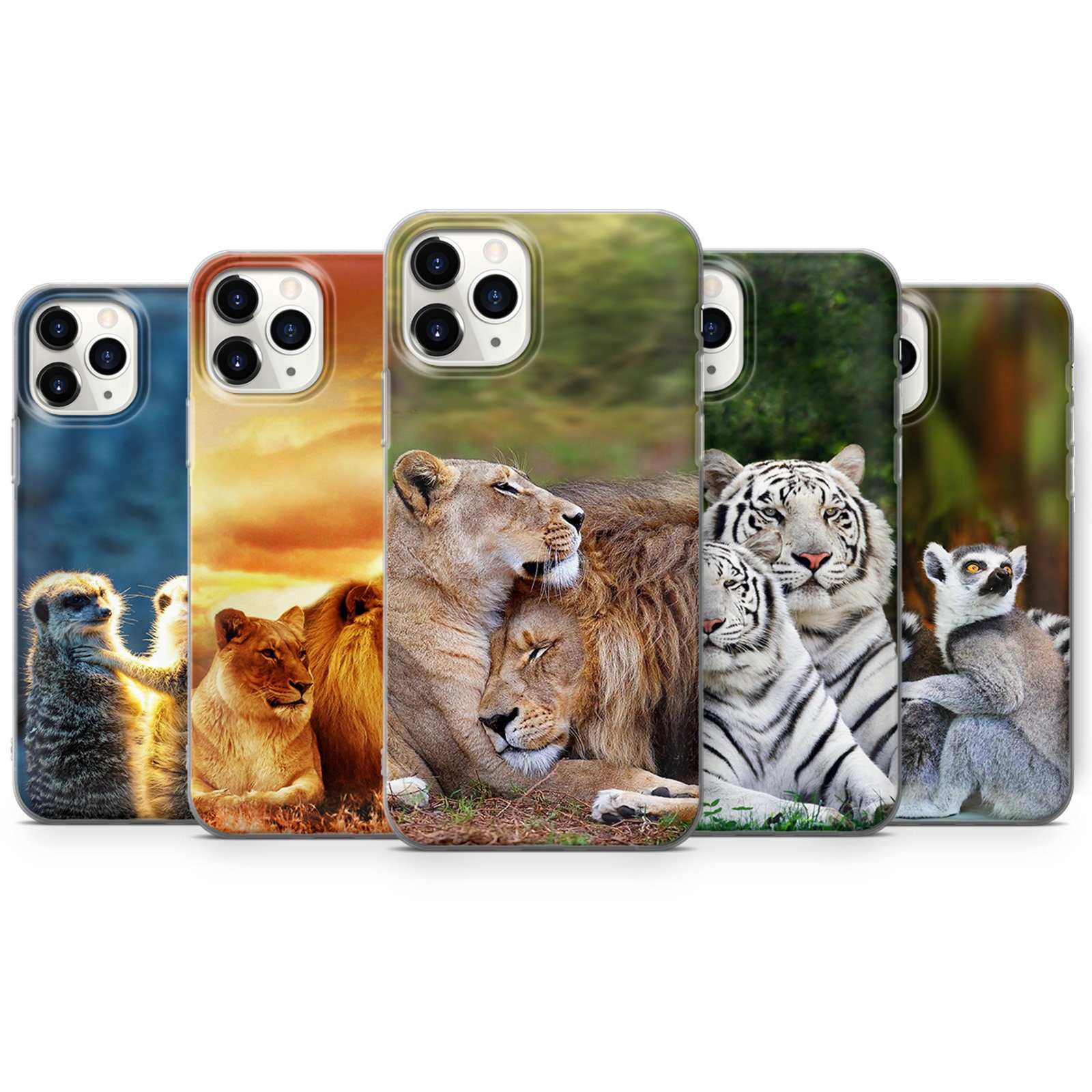 Couples Lion Love Animal Design Phone Case Cove for iPhone 16 Pro Max, 15+, 14, 13, 12, 11, XS & Samsung S24, S23, A53, A54 Huawei P20, P30