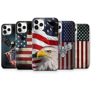 American Flag Eagle Design Phone Case Cover for iPhone 16 Pro Max, 15 Plus, 14, 13, 12, 11, XS & Samsung S24, S23, A53, A54 Huawei P20, P30