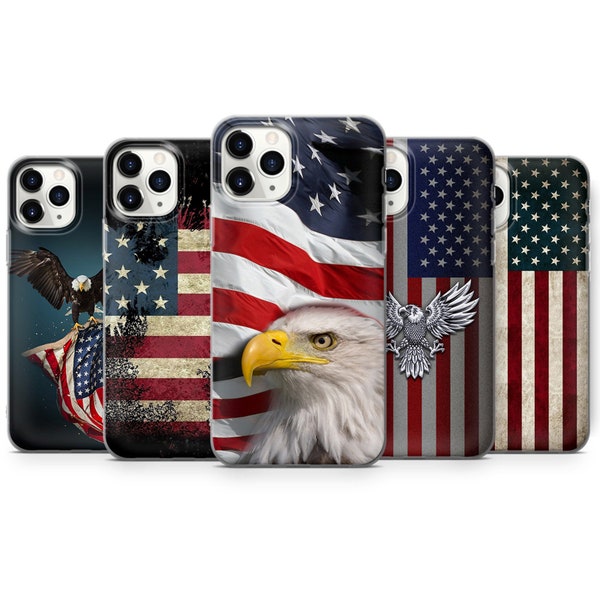 American Flag Eagle Design Phone Case Cover for iPhone 14 Pro, 13, 12, 11, XR, 8+, 7 & Samsung S21, S22, S23, A51, A53, Huawei P20, P30