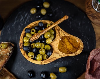Personalized Olive Wood Dish with Picker: Handmade Serving Bowl