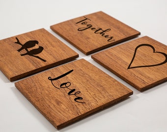 Square Coaster Set, Wooden Coasters, Engraved Coaster, Handmade Coaster, Square Coasters, Personalized Coaster