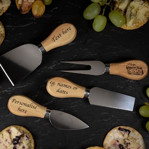 Personalised Cheese Knives, Set of 4, Wooden Cheese Cutters, Handmade Cheese Spreaders, Custom Kitchen Utensils, Cheese Lover Gift