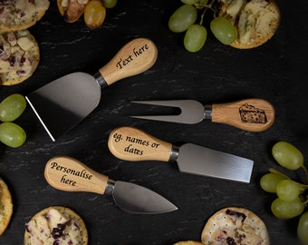 Personalised Cheese Knives, Set of 4, Wooden Cheese Cutters, Handmade Cheese Spreaders, Custom Kitchen Utensils, Cheese Lover Gift