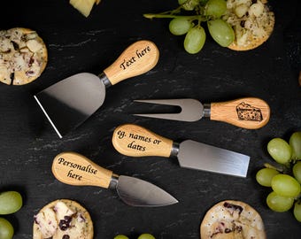 Personalised Cheese Knives, Set of 4, Wooden Cheese Cutters, Handmade Cheese Spreaders, Custom Kitchen Utensils, Cheese Lover Gift