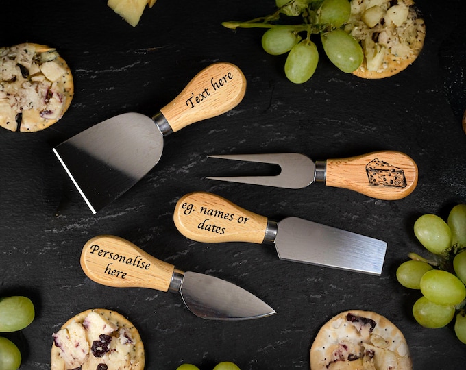 Personalised Cheese Knives, Set of 4, Wooden Cheese Cutters, Handmade Cheese Spreaders, Custom Kitchen Utensils, Cheese Lover Gift
