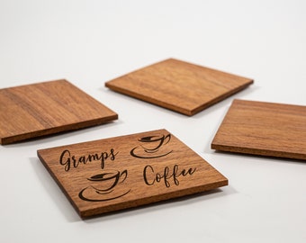 Personalised Square Wood Coasters, Custom Coasters, Wooden Coaster Set, Handmade Wooden Coasters, Wood Square Coasters, Natural Wood Coaster