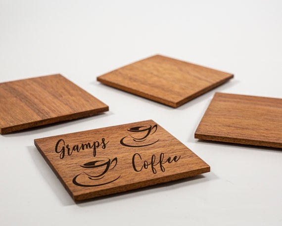 Personalised Square Wood Coasters, Custom Coasters, Wooden Coaster Set,  Handmade Wooden Coasters, Wood Square Coasters, Natural Wood Coaster 