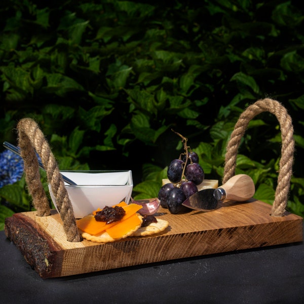 Rustic Wood Cheese Board with Handles: Engraved Beech & Oak