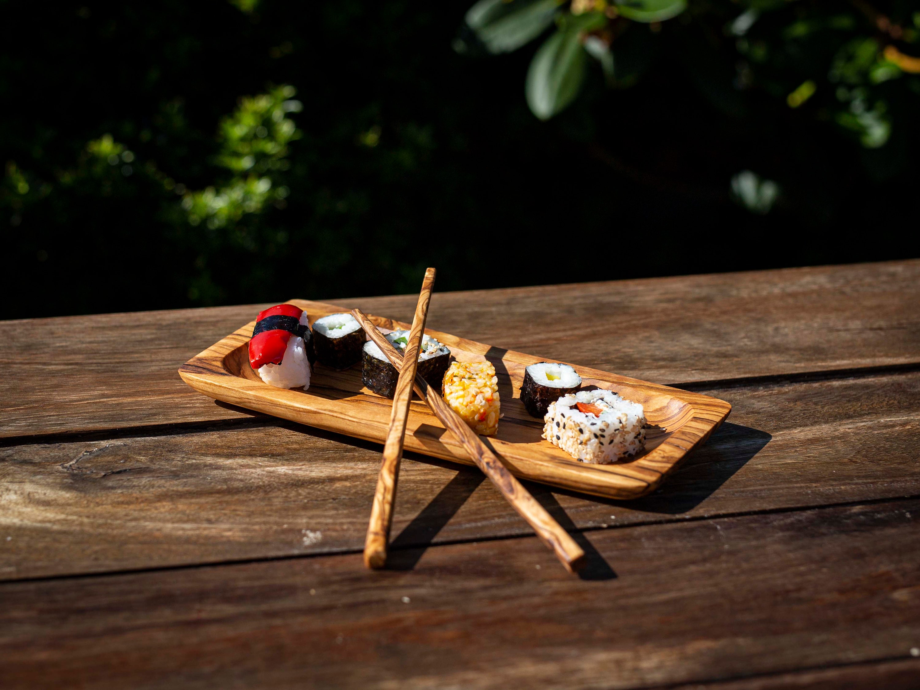 BeldiNest Olive Wood Sushi Tray Set | Sushi Serving Board