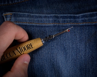Hand Turned Wood Seam Ripper: Engraved Sewing Tool Gift