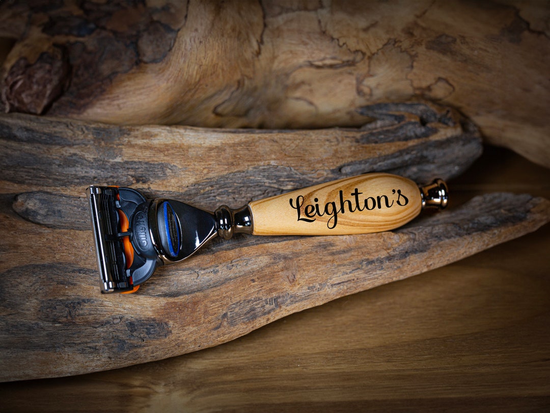 Wood Printer Razor Hand Turned Olive Wood Razor, Engraved Razor, Custom Grooming Kit ...