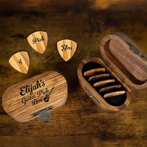Personalized Wood Guitar Picks with Engraved Wooden Case: Music Gift Set