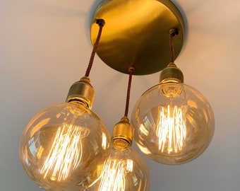 Brass 3 pendant ceiling light (without bulbs)