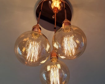 Polished Copper 3 drop pendant ceiling light (without bulbs)