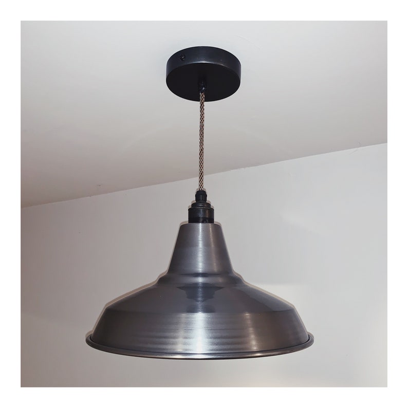 Industrial brushed steel lamp shade without pendant image 1