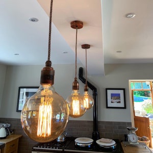 Rustic aged copper single pendant (without bulb)