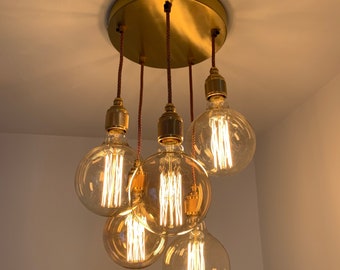 Brass 5 pendant ceiling light (without bulbs)