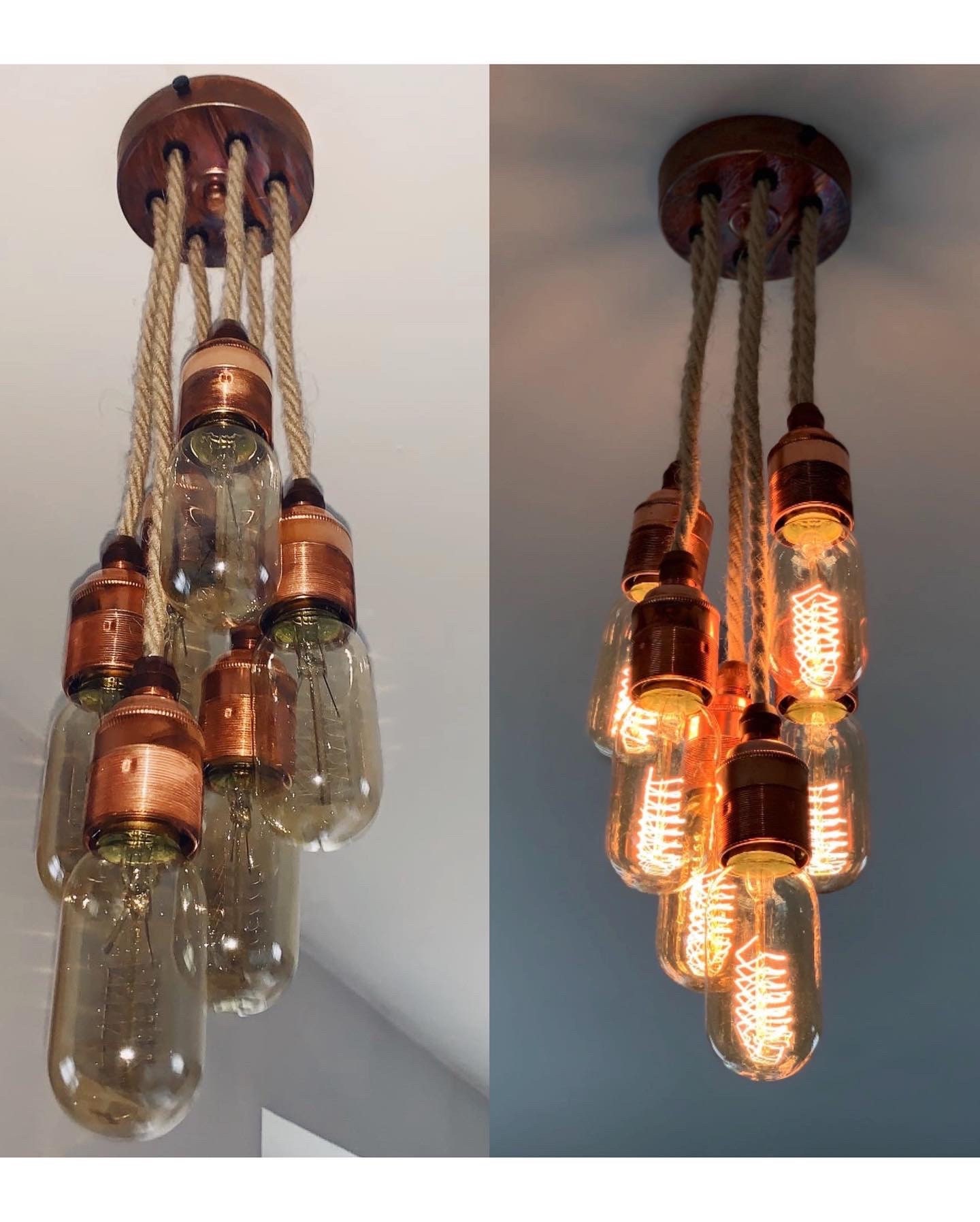 Rustic Copper Rope Pendant With 6 Drops (without Bulbs) - Etsy
