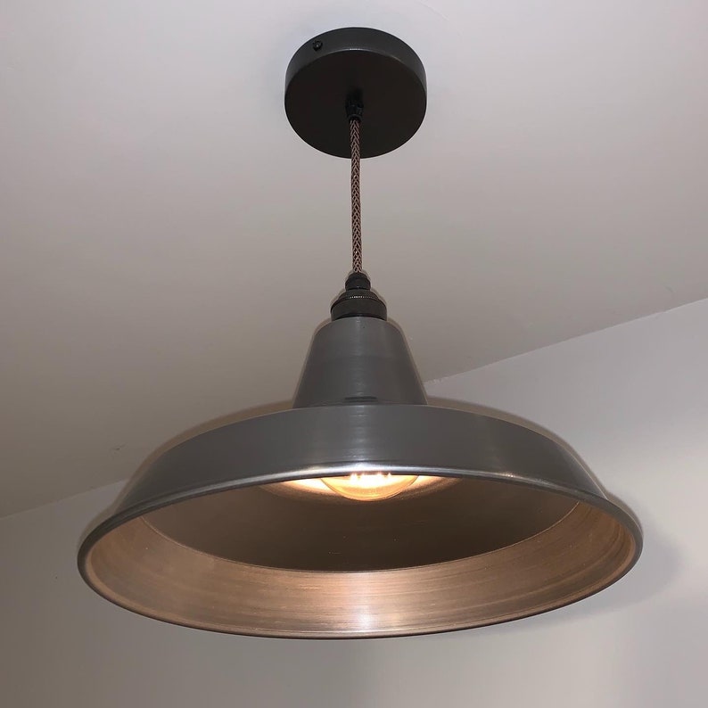 Industrial brushed steel lamp shade without pendant image 2