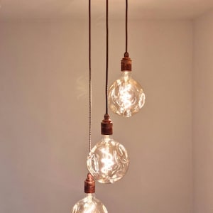 Rustic aged copper 3 drop pendant (without bulb)