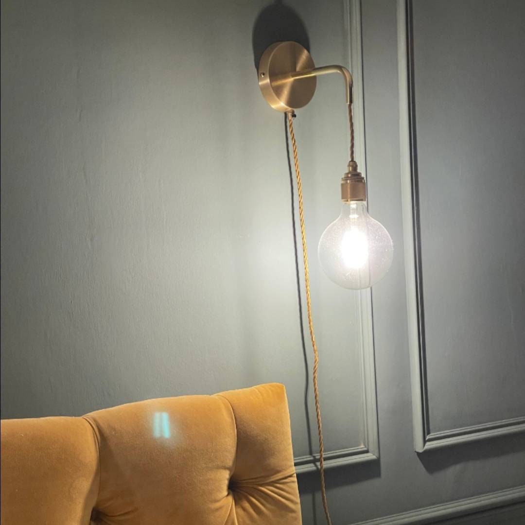 Brass Wall Light With 3 Pin Plug without Bulb -  UK